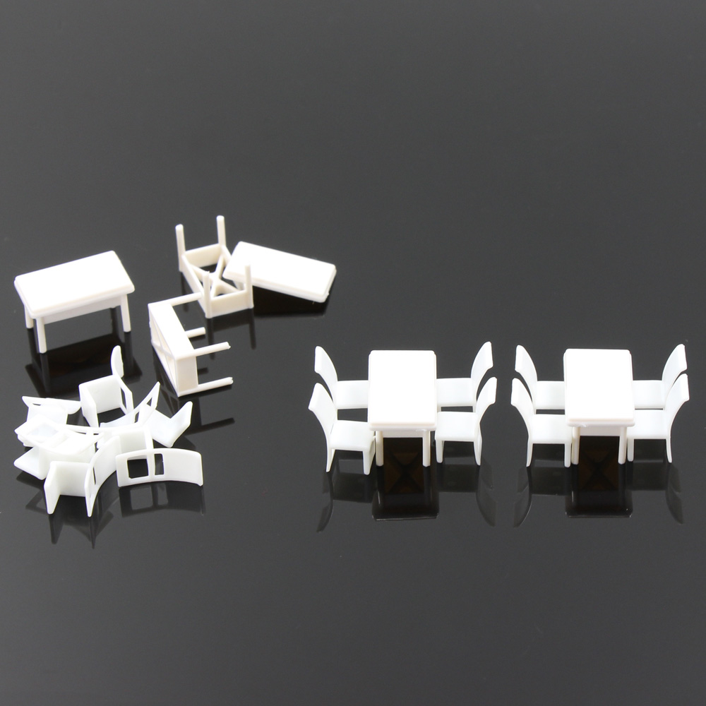ZY02050 6 Sets White Square Dining Table Chair Settee Railway Model 1:50 O Scale