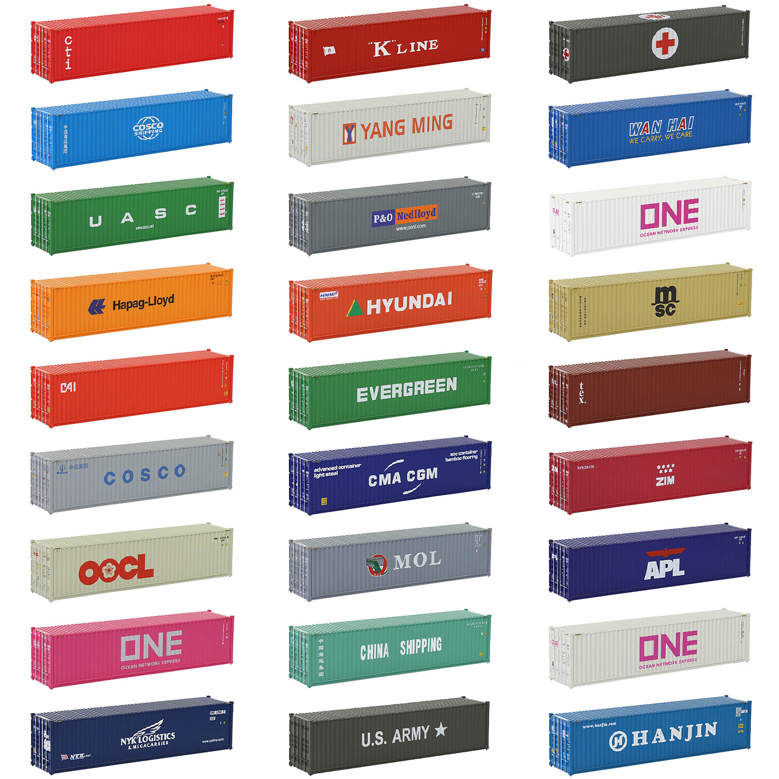 8pcs Different Colored HO Scale 1:87 20ft Blank Shipping Container