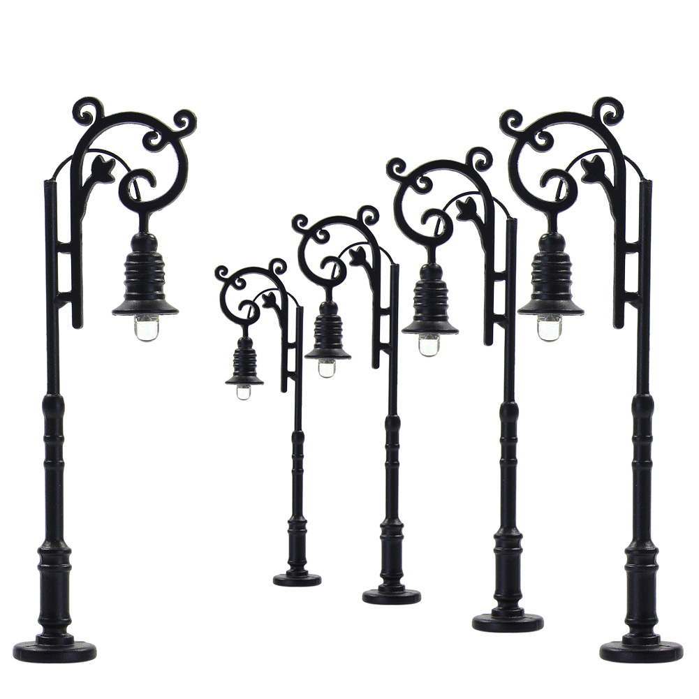 Modèle de lampadaire de chemin de fer, 4 pièces à l'échelle HO LED pour petits paysages, lampes de jardin, accessoires de trains (A