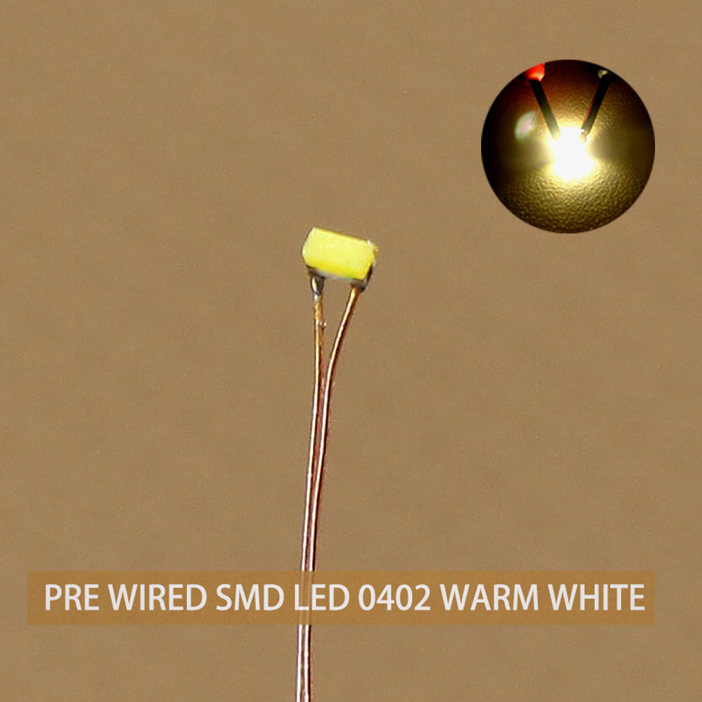 20 Pre-Wired Micro SMD LED Lights - 0402 Size, Yellow, 0.1mm Copper Wire For Models & DIY