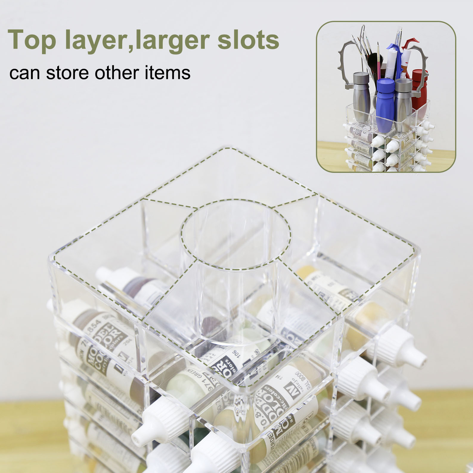 3-Tier Spinning Paint Organizer Rack for 48 Bottles, Rotating Tower Craft Paint