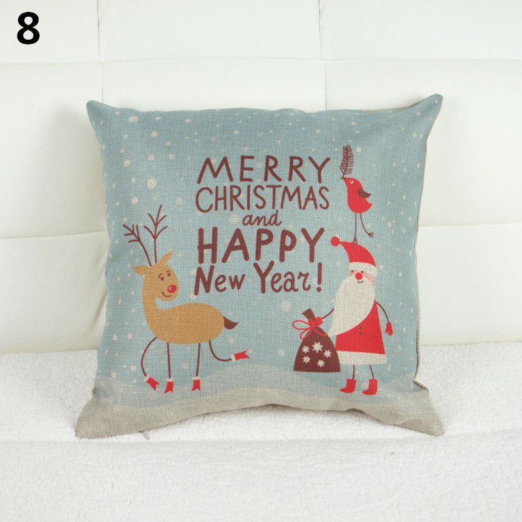 Home Decor Pillow Cover Xmas Merry Christmas-Santa Claus-Deer Cushion ...