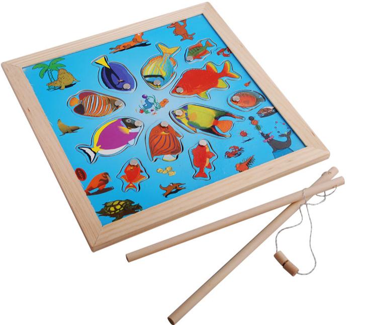 Wood Magnetic Fishing Game Board 11 Fish 2 Rods Children Toy Kid Fun New